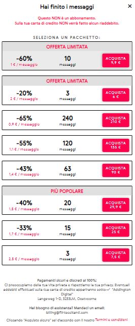 Costi e Modalità di Pagamento su Flirteccitanti.com